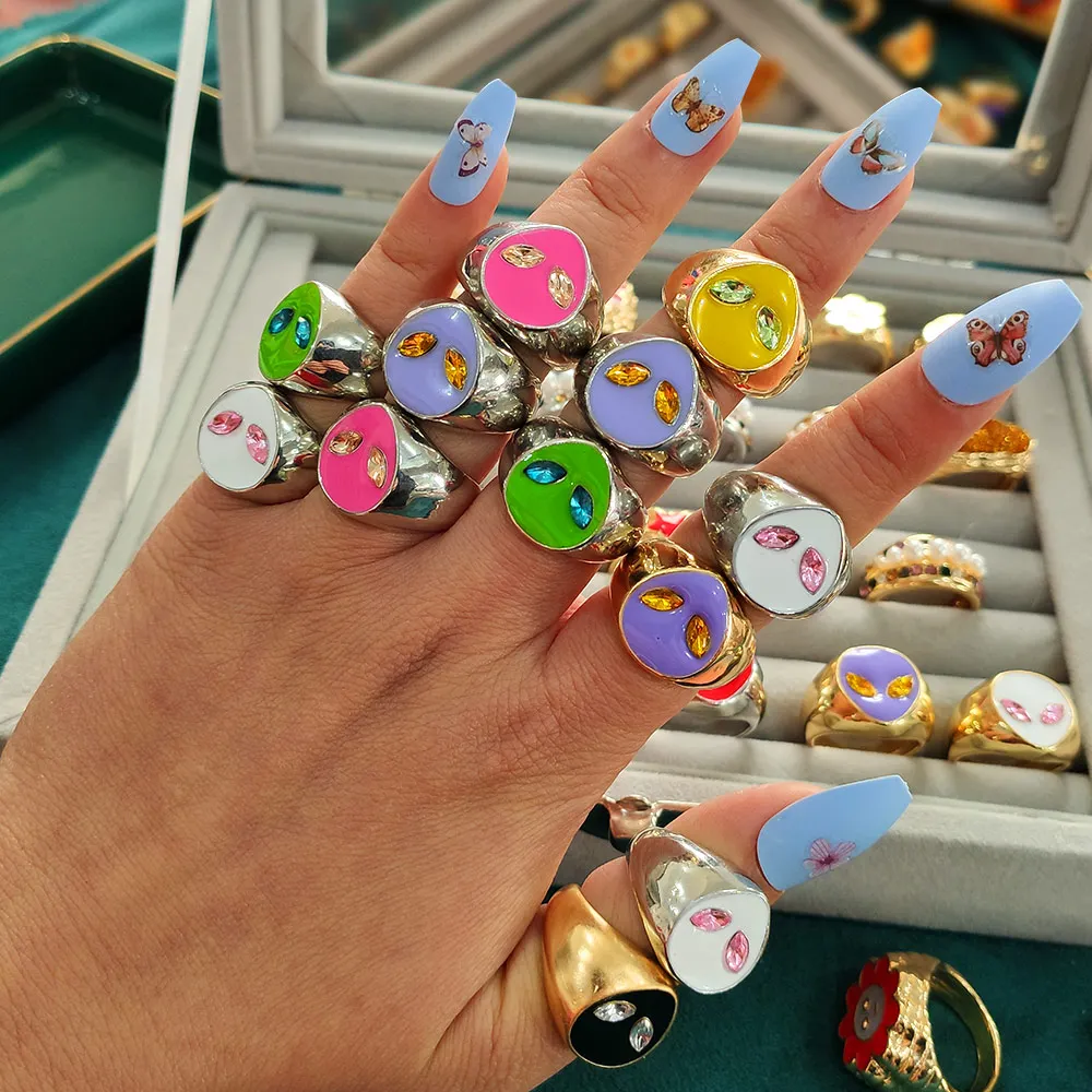 

Alien ring cute rings for women female punk style jewelry hip hop rings