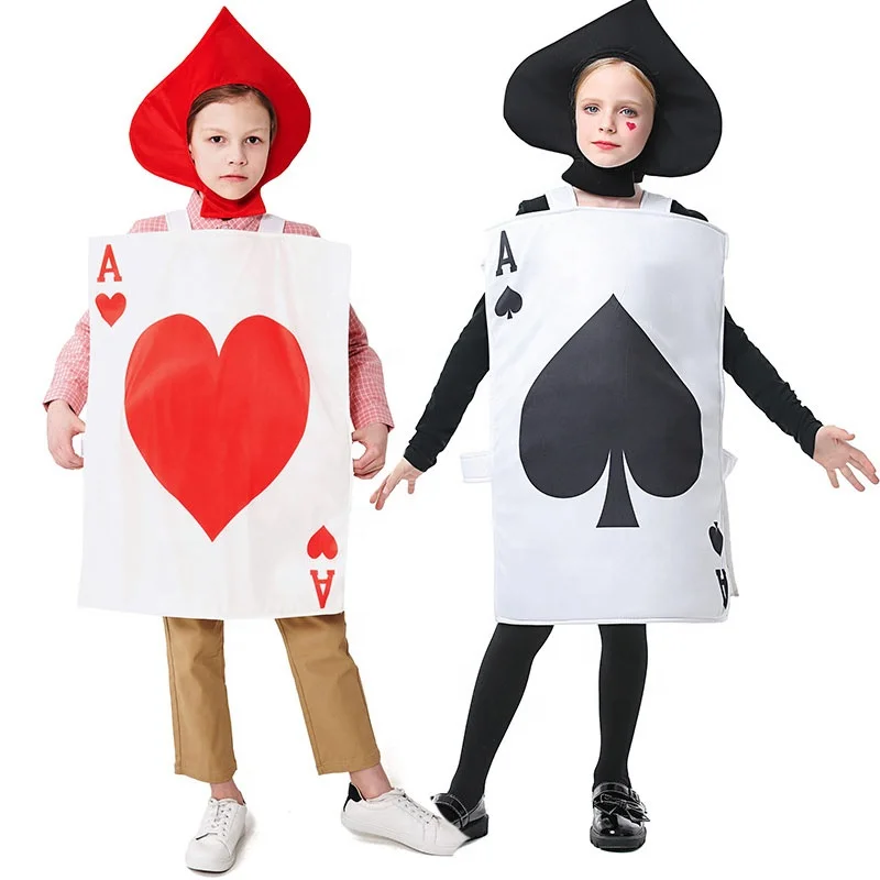 

Unisex Parent-Child Poker Playing Card Ace of Spades Costume for Kids Adult Girls Boys Women Men Tunic Hat Suit