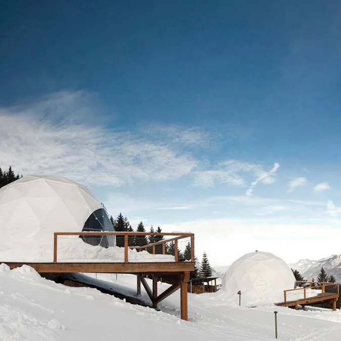 

2020 Nuevo diseno de tela de PVC Impermeable Invierno Glamping Dome House Carpas, Customozed