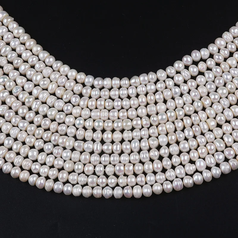 

7-7.5mm White Natural Loose Beads Real Freshwater Button Pearl Strand