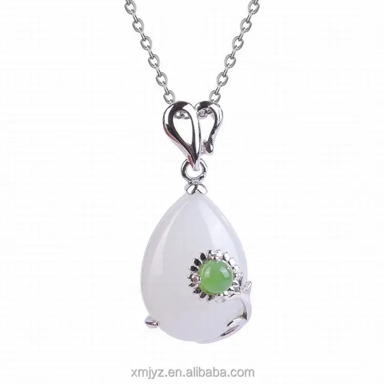 

Certified S925 Silver Inlaid Natural Hetian Jade Pendant Water Drop Necklace Clavicle Chain 1