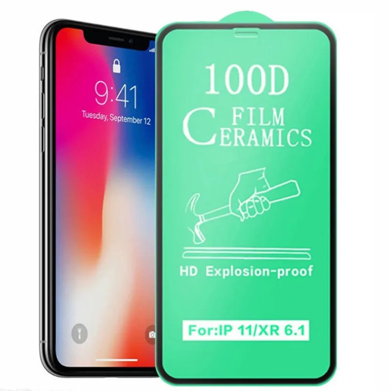 

2021 newest for iphone 12 11 ceramic screen protector tempered glass 9d 11d 21d 100d for iphone x xs xr max 8 7 6, Black