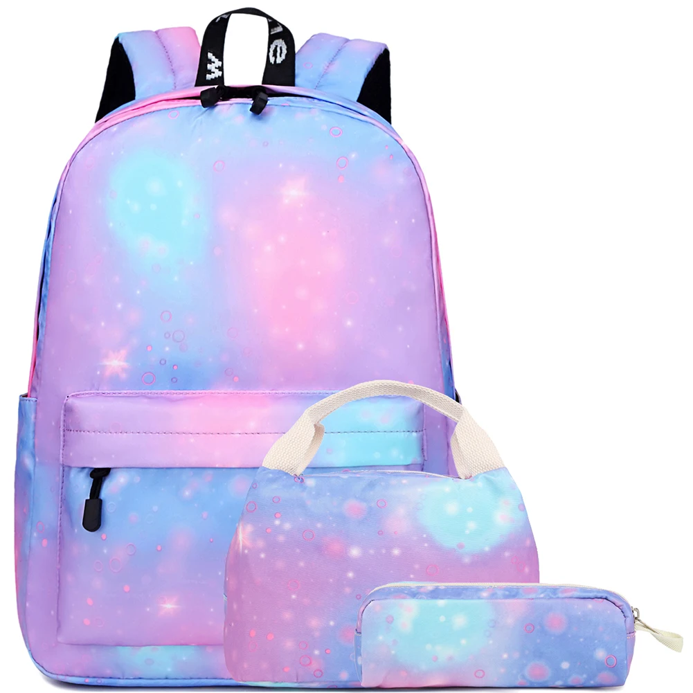 

Teen Girls 3-piece galaxy Water Resistant Toddler schoolbags Kids School Backpack bags with Lunch Box & Pencil Case