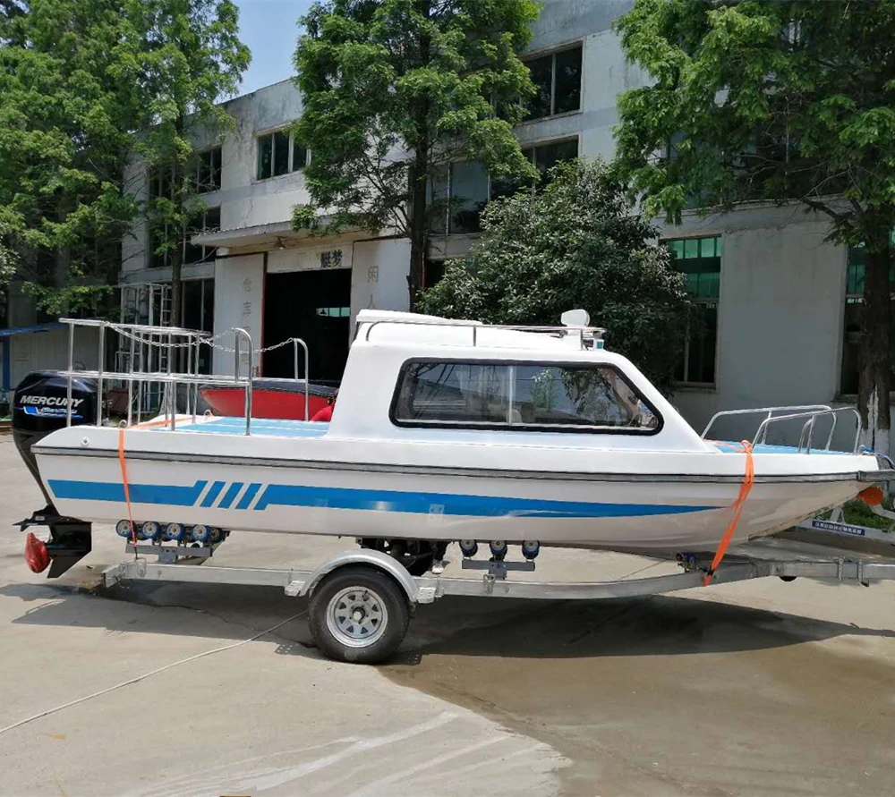 

19 ft fiberglass half cabin traffic patrol boat without engine, White + blue