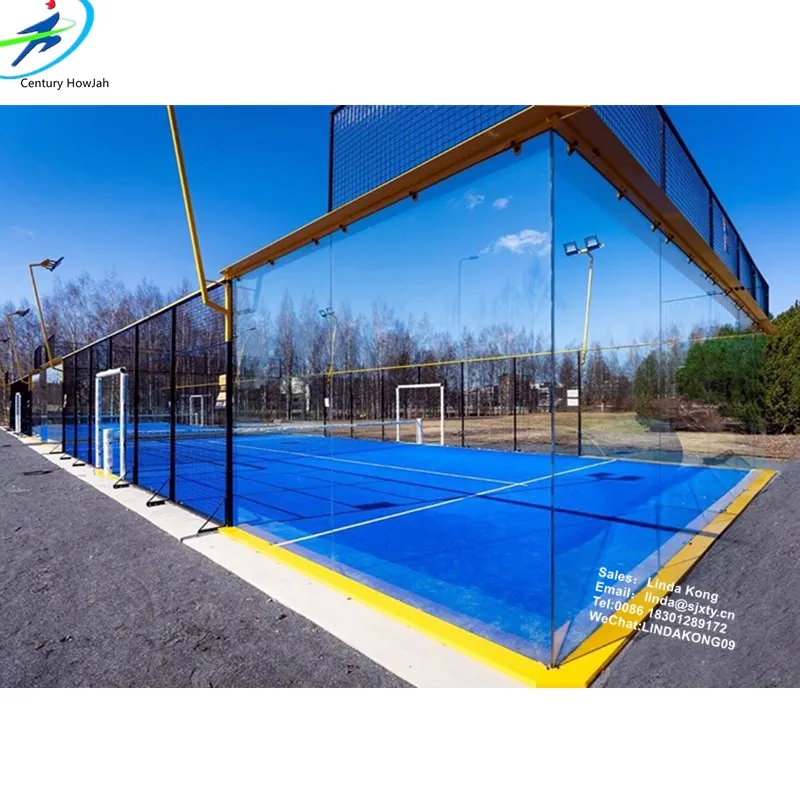 

Outdoor Panoramic Tempered glass Padel Tennis Court best padel court tennis hot sale, Black, grey, blue,light green or customized