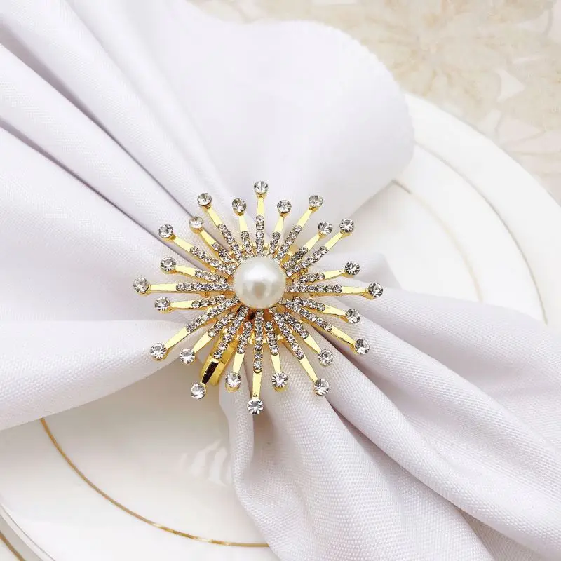 

Silver Plated Rhinestone Flower Napkin Ring Crystal Metal Napkin Ring For Table Decoration