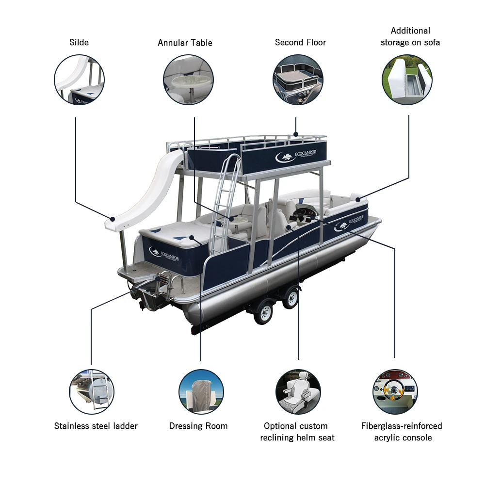 
2019 Ecocampor Cheapest Double Decker Aluminum Pontoon Boat with slide for Sale 