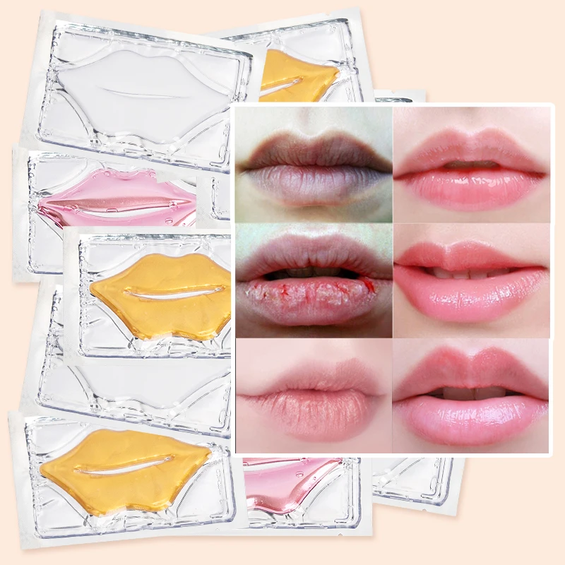 

Fast delivery private label lipmask patch hydrating moisturizing crystal 24k Gold collagen sheet pink lip mask lip patches