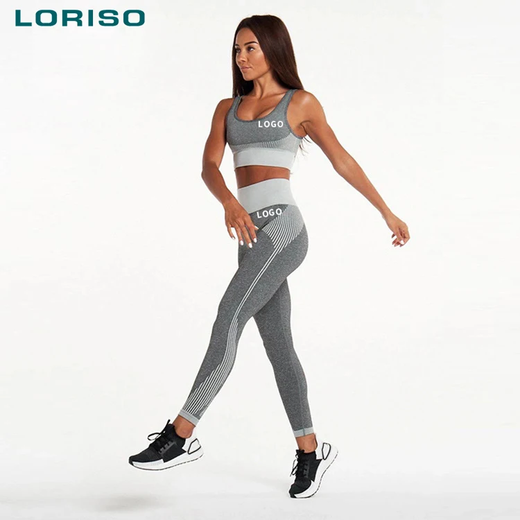 

Hot selling custom brand logo women active top and leggings sports wear seamless fit wear 2 piece legging workout sets, Red, black,gray
