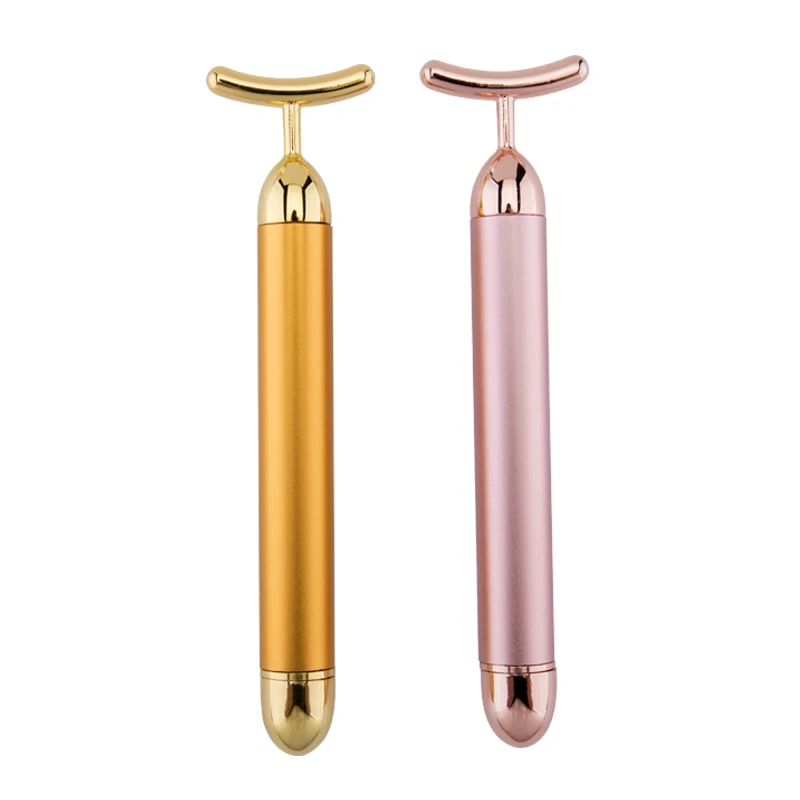 

High quality and low price portable U-shaped golden beauty vibrating massage stick, Pink,gold