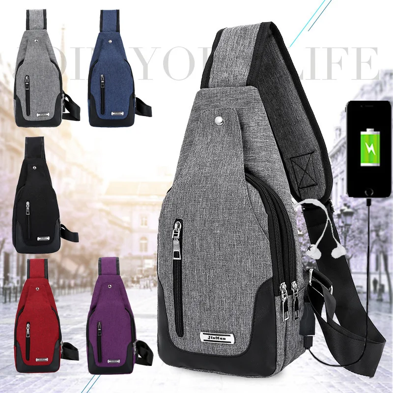 

Usb single shoulder crossbody bag men and women leisure bag sports chest bag