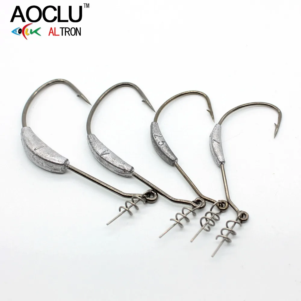 

AOCLU 2g Weighted Hook Bared Lead Crank Shank Fishing With Worm Spring Lock Pin To Fix Soft Bait Worm Firmly For Beach Boat Use, No painting
