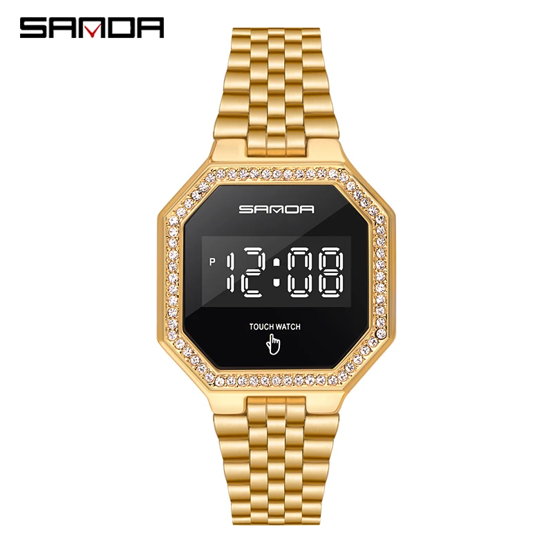 

SANDA 8005 Fashion Women Casual Sport Electronic Watch Steel Strap Waterproof Digital Wristwatch Touch Screen Monitor LED Clock
