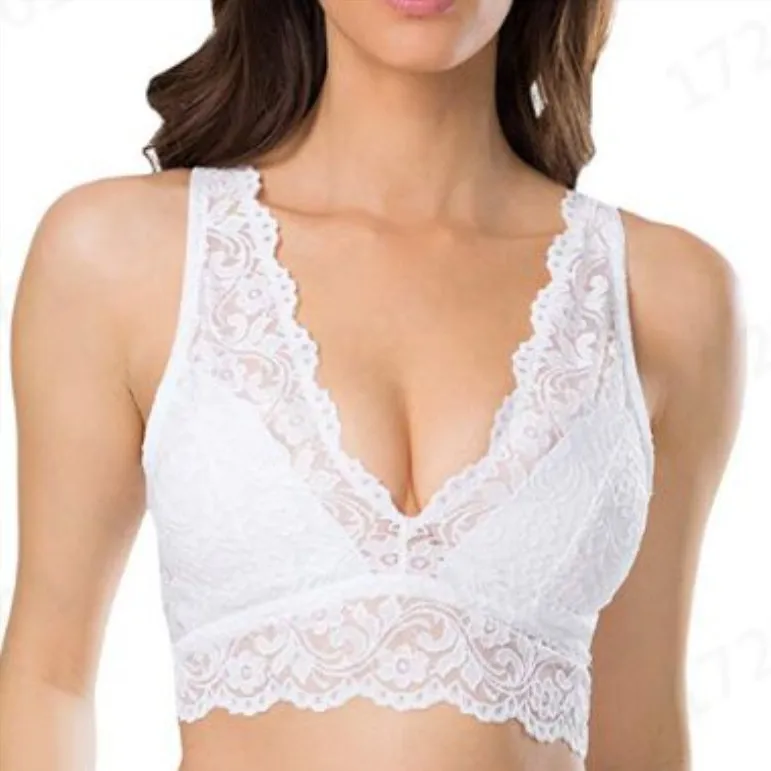 

Jay-Ution 2021 New Sexy lingerie Women's Deep V-neck Lace Bralette Push Up Bra Embroidery Flower Plus Size Lingerie