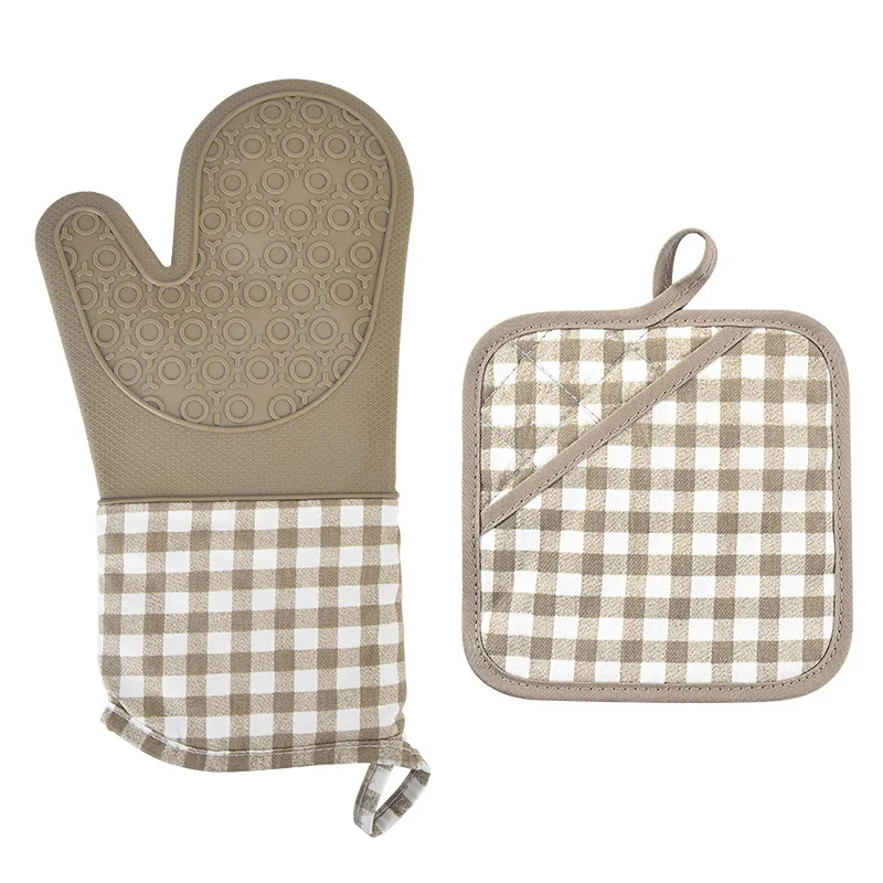 

Wholesale Cotton Lining Washable Kitchen Insulated Heat Resistance Dishwasher Silicone Oven Gloves, Gray , brown