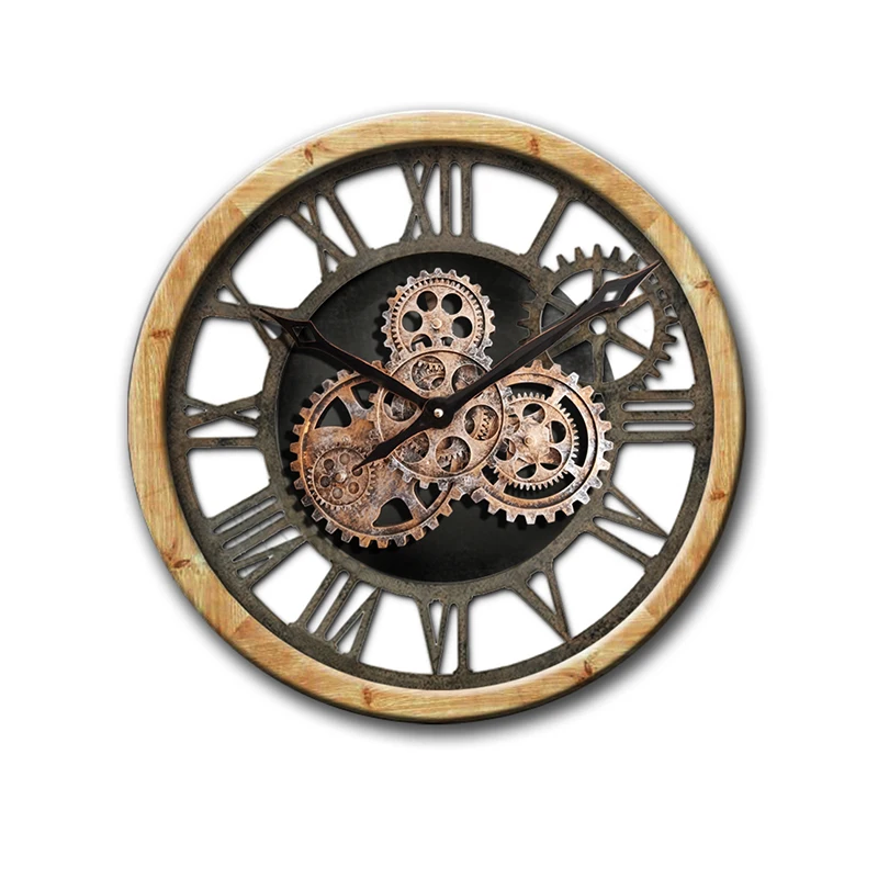 
Wholesale decorative elegant vintage 60cm wooden wall clocks with moving gear for living room 
