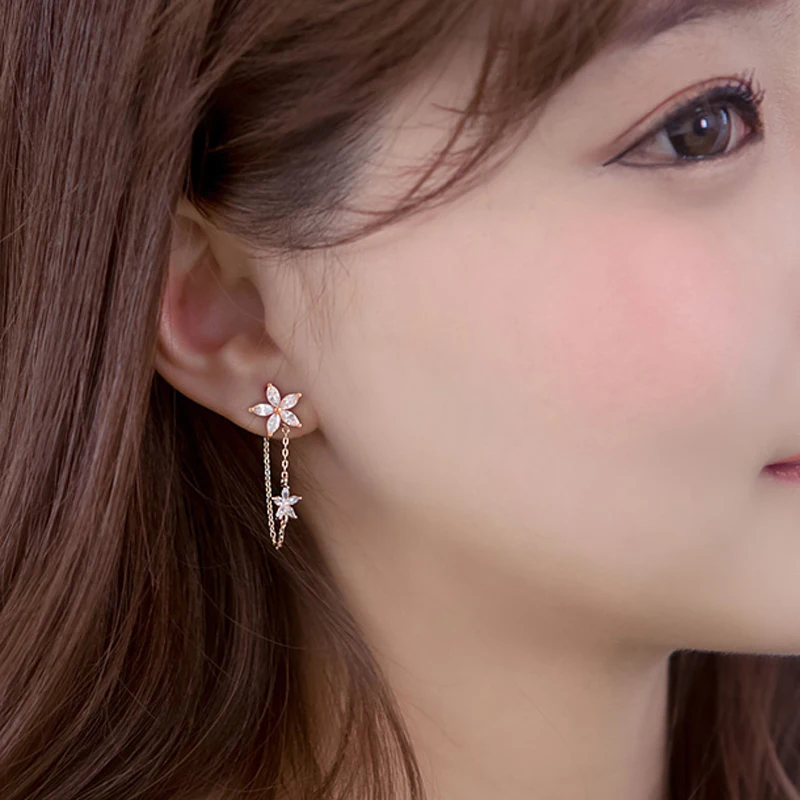 New Hot Fashion 925 Sterling Silver flower long Earrings for Women Gift Fashion Statement Jewelry korean earring