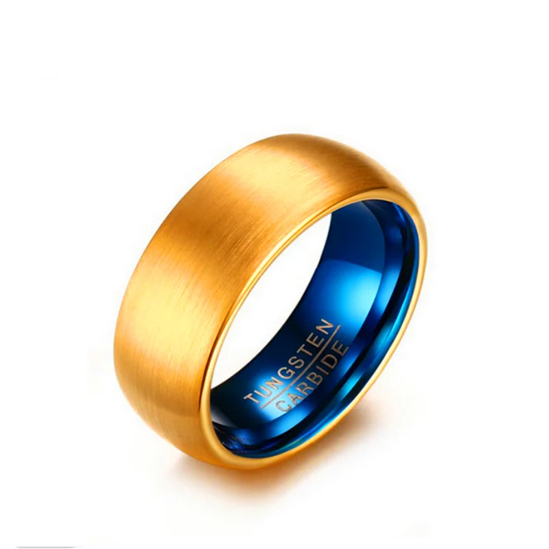 

New designs 6mm/8mm double Blue Color/Gold Color Tungsten fashion Drawing rings rose gold color tungsten ring