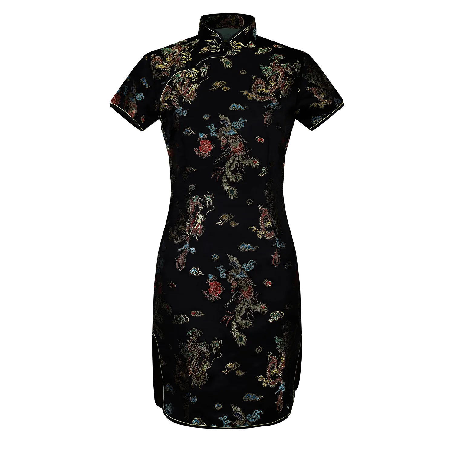 

Lady Vintage Dragon&Phoenix Short Qipao Elegant Women Cheongsam Collar Sexy Mini Dress, Red, black, aqua, rose gold, burgundy, navy blue, customized color