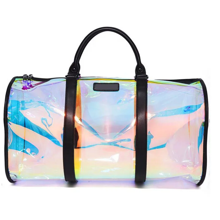 

Transparent Clear Waterproof PVC Duffel Bag Holographic Laser Duffle Bag for Women Metallic Shiny Glitter Bag