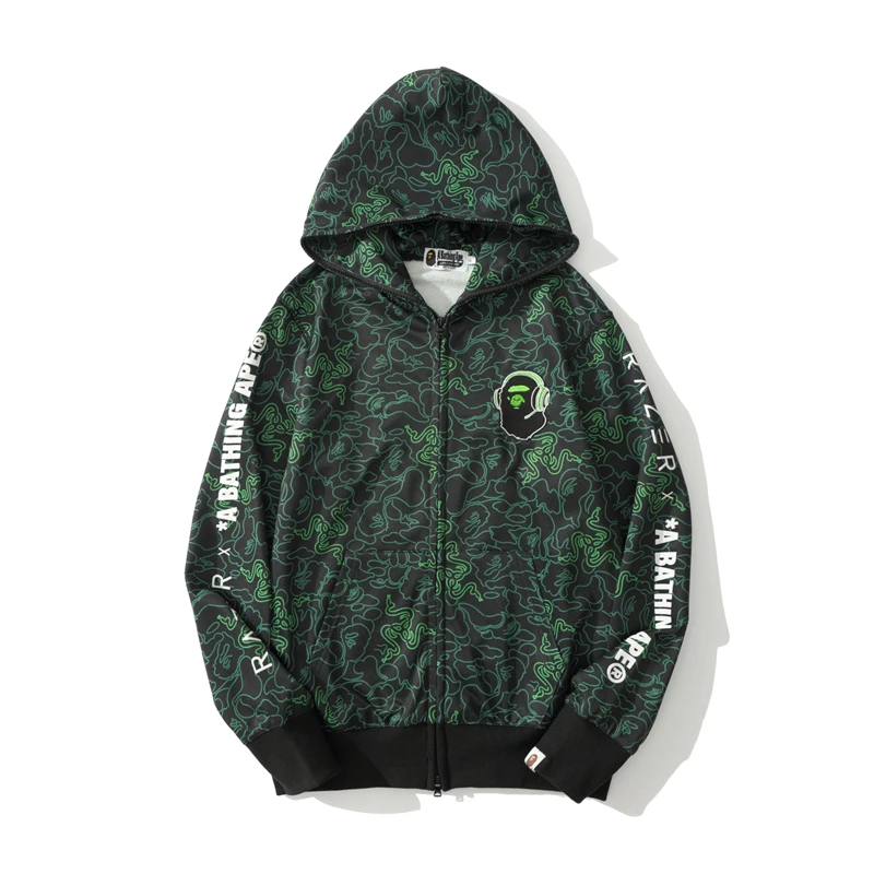 

BAPE X RAZER camouflage Shark printed 100%cotton men's round neck hoodies