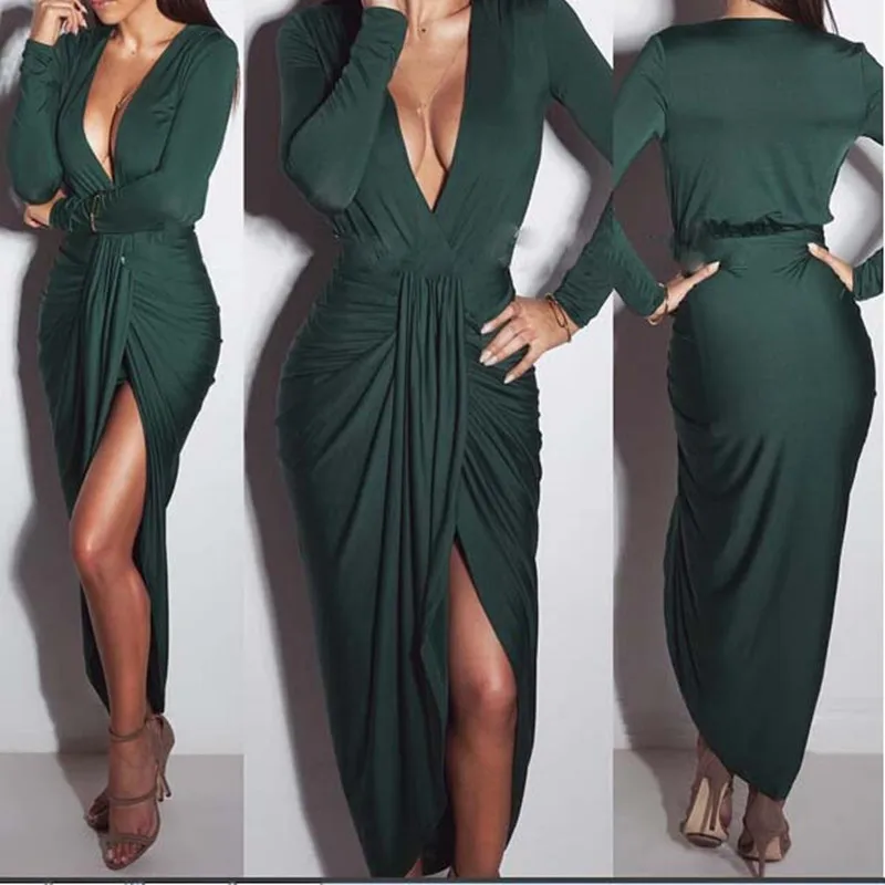 

DS-092 Hot Sell Autumn and Winter V-neck cotton sexy women club fashion ruffles party dress