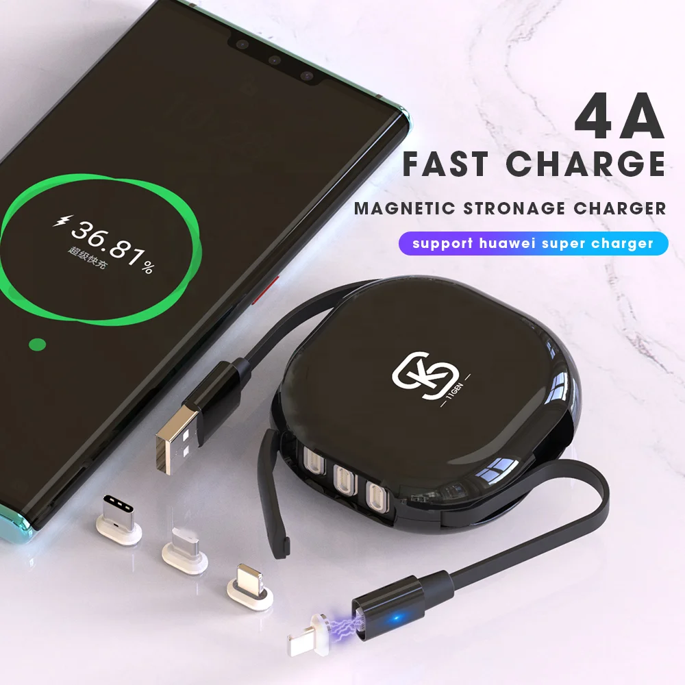 

Magnetic Storage Cable Stretch 3 in 1 USB C Charger Cable For iPhone Phone Portable Cables, Black