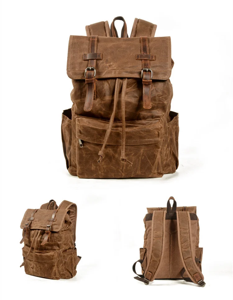 

New Large Multifunctional Vintage Leather Outdoor Laptop Men Canvas Backpack Casual Rucksack Sports Hiking Camping Travel Bag