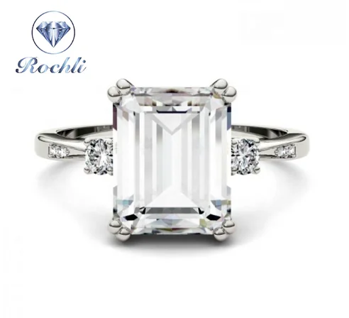 

Wedding 18K/14K White Gold Ring 10mm Emerald Cut Moissanite Diamond Engagement Ring, Gold/white gold/rose gold