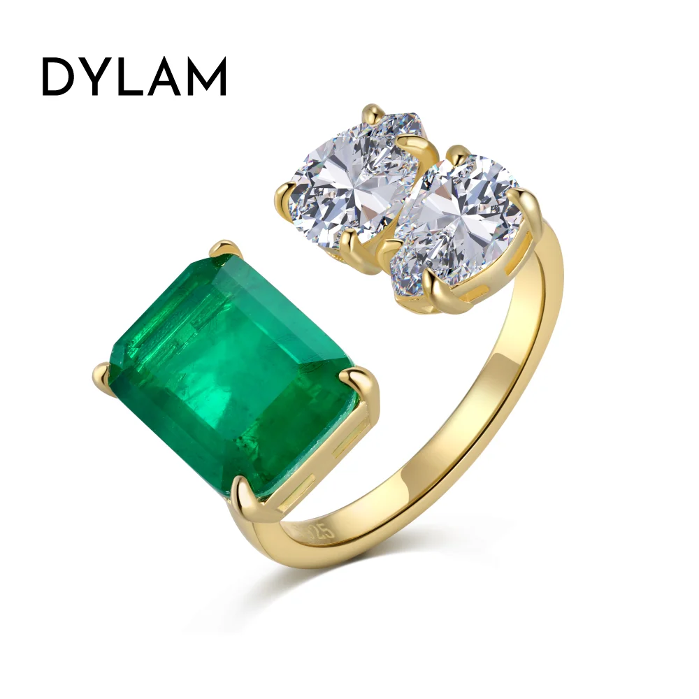 

Dylam Rhodium 18K Gold Plating Ring Excellent Diamond 8A Cubic Zirconia CZ 3 Stone Adjustable Ring Jewelry Gifts for Women