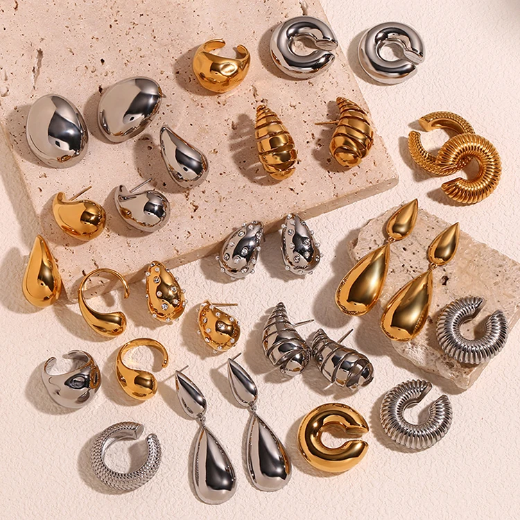 

G2241 Wholesale 18K Gold Pvd Plated Stainless Steel Waterdrop Teardrop large tear drop hoop Stud Fine Jewelry Earrings