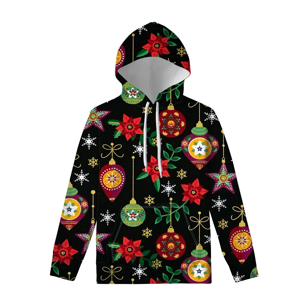 MOQ=1Custom Christmas Sweater With Christmas Balls Tree Gift Print Factory Supply XS-4XL Oversize Unisex Hoodies & Sweatshirt