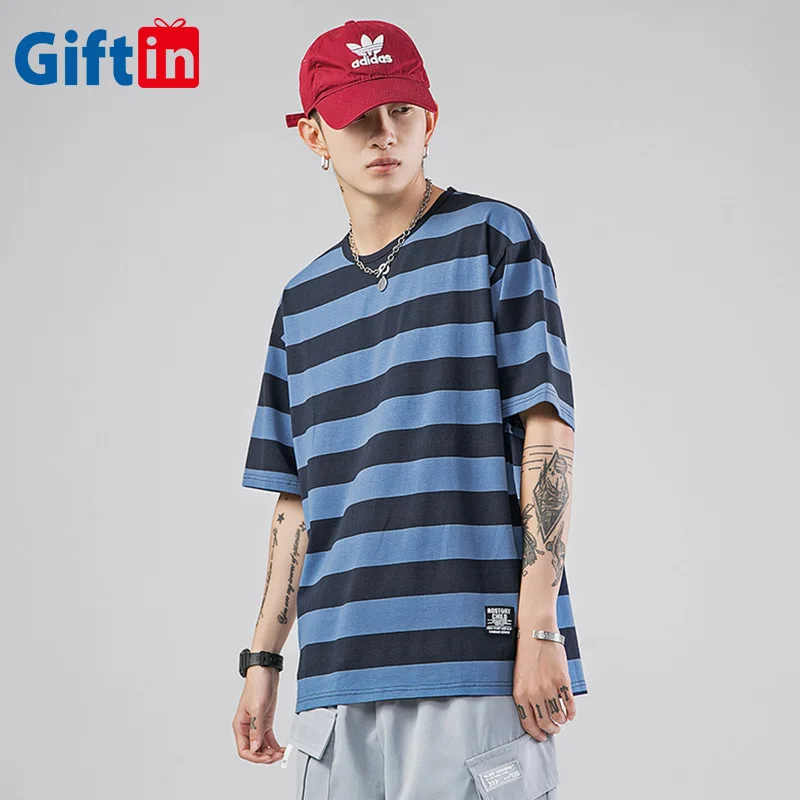 

Fashion mens t shirt striped color cotton shirts logo printing custom low minimum quantity wholesale, Yellow and black striped ,blank and blue striped and so on