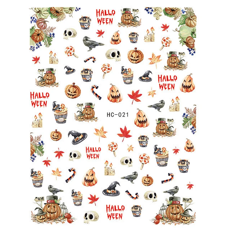 

nail supply Pumpkin lantern Skeleton halloween series nail art stickers for wraps nail decor, Mixed