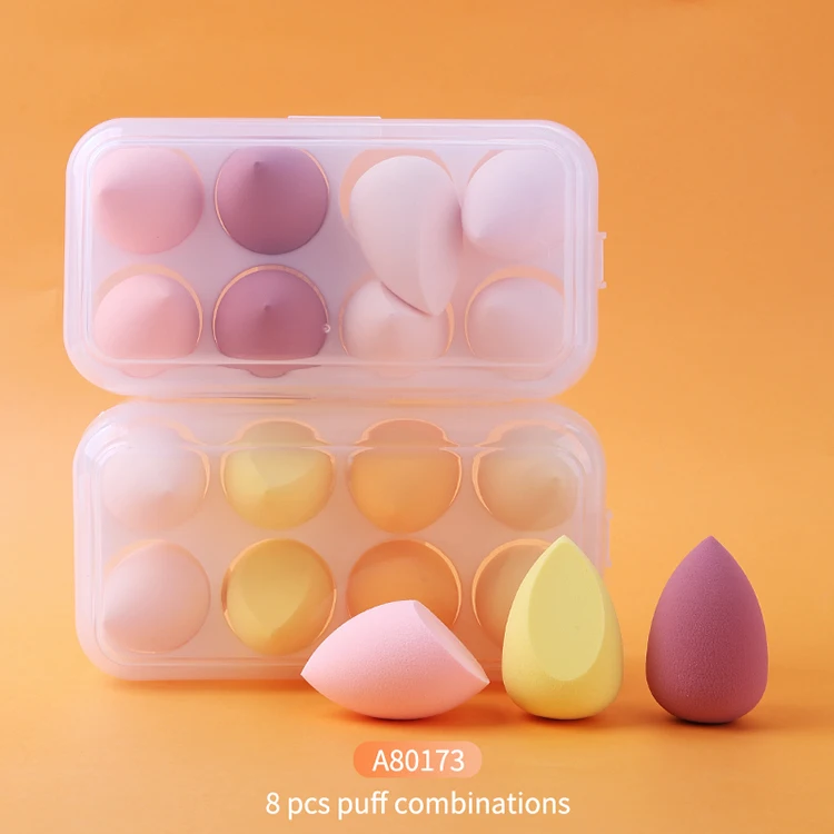 

Lameila 8 pcs popular beauty makeup sponge egg face foundation coloful blender makeup sponge set with box A80173, Pink/purple/red/yellow or customized