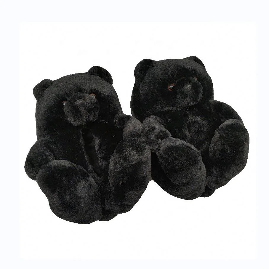 

Newest mum-kids ladies furry indoor bear slippers kids fur fuzzy slides women's plush house teddy bear slippers for children, Picture
