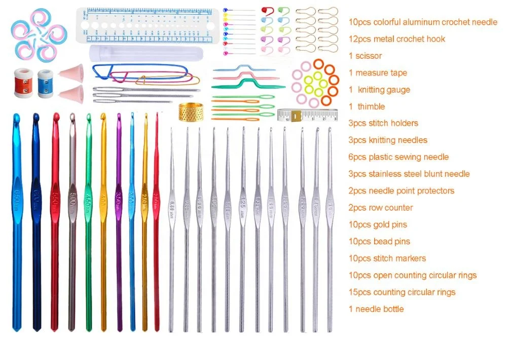 
RTS 100 pcs Crochet Hook Aluminum Crochet Hook Set for Hand Knitting Tools 