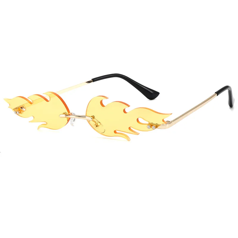 

Small Frame Metal Yellow Rimless Tiny 2021 Luxury Fire Glasses Sunglasses