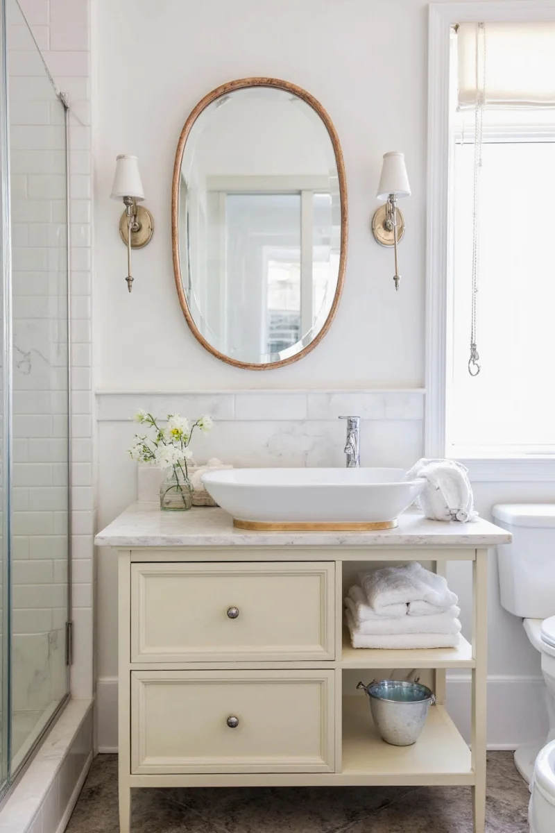 Colorful geometric bathroom tile pattern