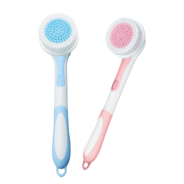 

Electric Natural Bristle Bath Brush Body Silicone Massage Long Handle Bath Brush, Blue, pink