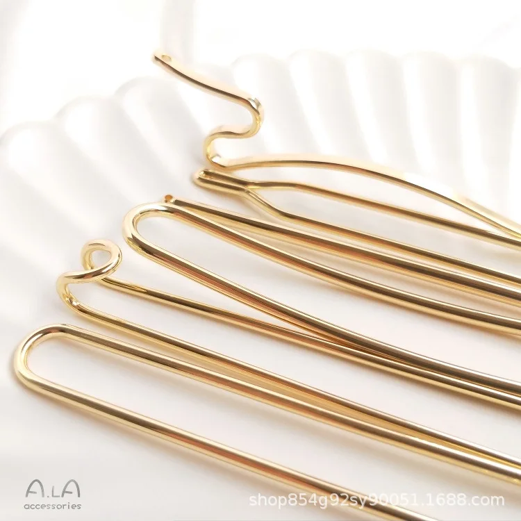 

14k Gold Plated Alloy U Shape Hair Pin Hair Stick Diy Handmade Headwear Accessories Hair Fork For Women