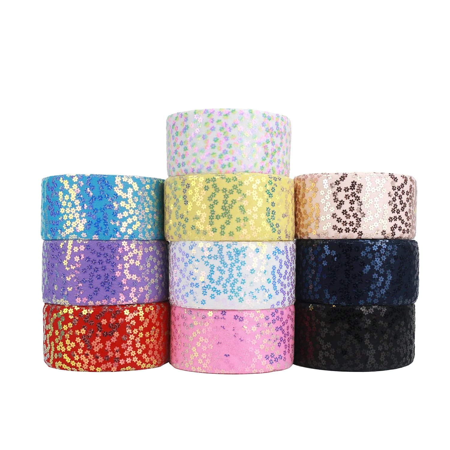 

Midi Ribbons Listones Supplies New Arrival Stock Sale Cheap 3" Flower Sequin Ribbon For Hair Accessories Bows, Picture/customized