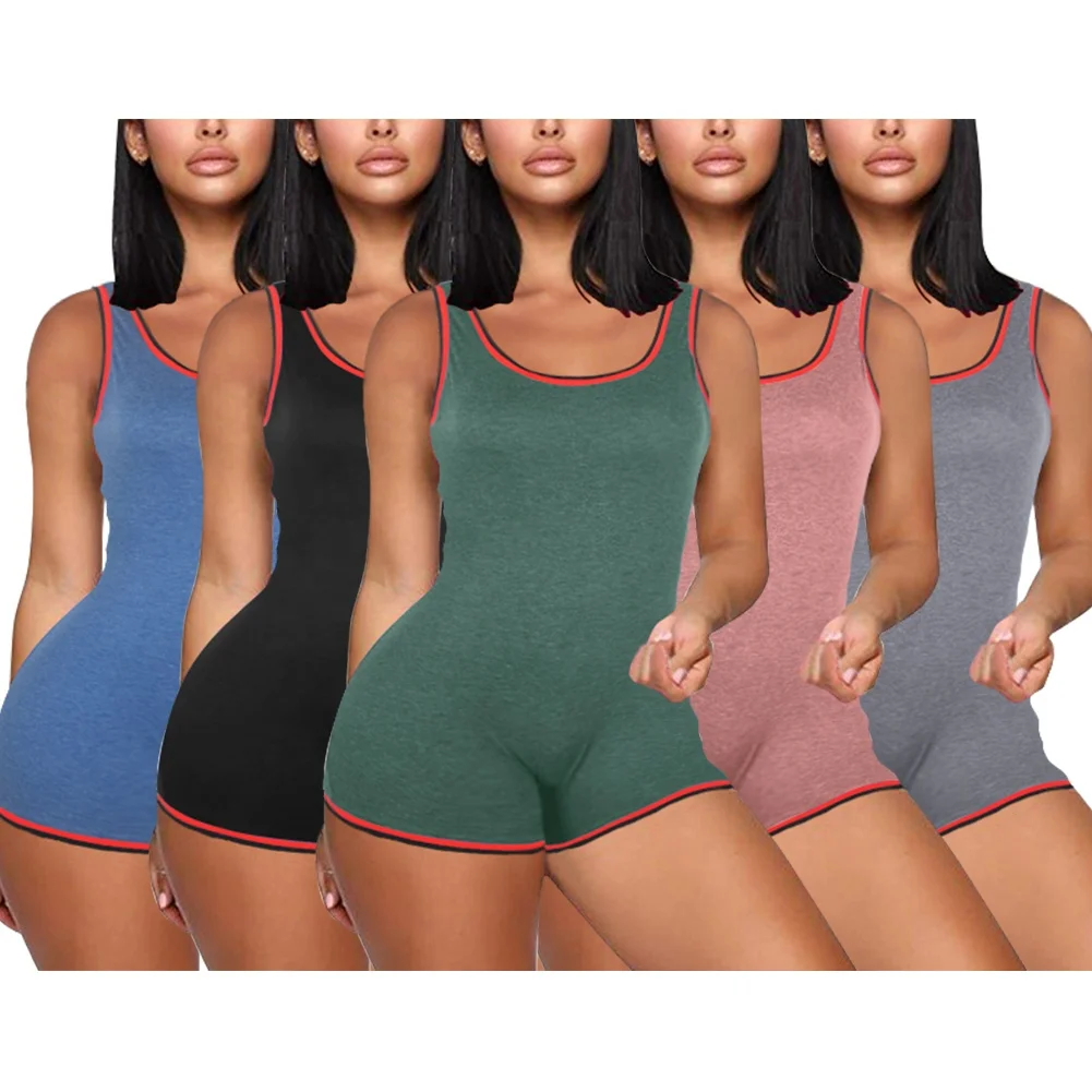 

One Piece Bodycon Sports Short Jumpsuit Women 2021, Gray, black, pink, blue, green