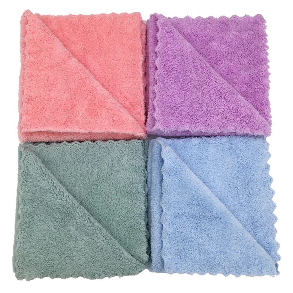 

Classic Design 8 Pieces / Set Coral Fleece Microfiber Cleaning Cloth Mainly For Kitchen And House, Pink blue green purple color