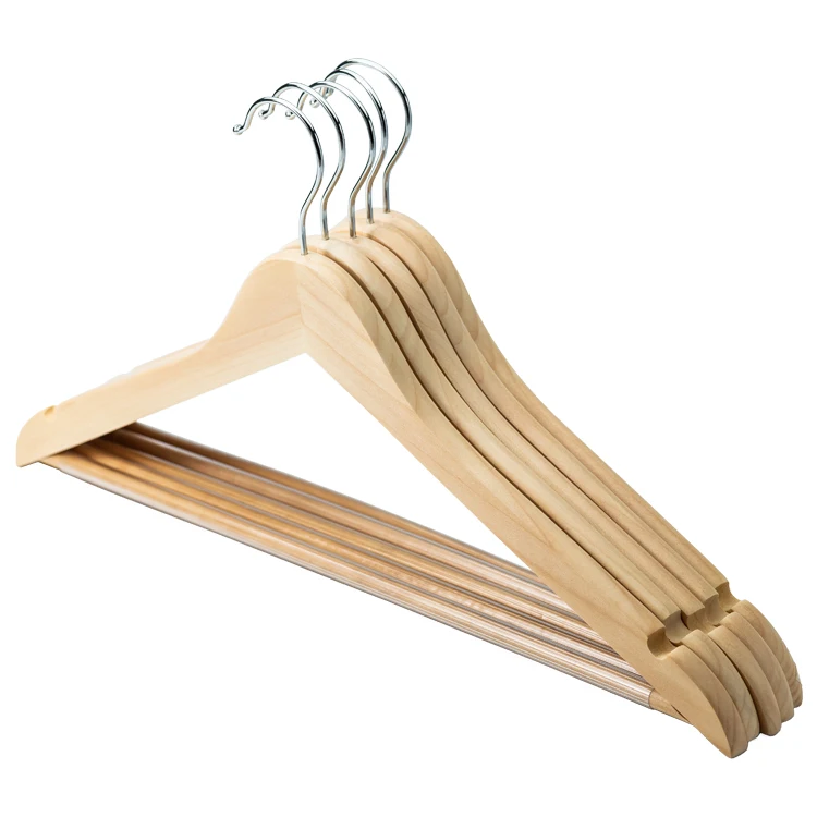 

manufacturer wholesale hot sale housewares silver hook wooden clothes hanger suits anti-slip garment hanger