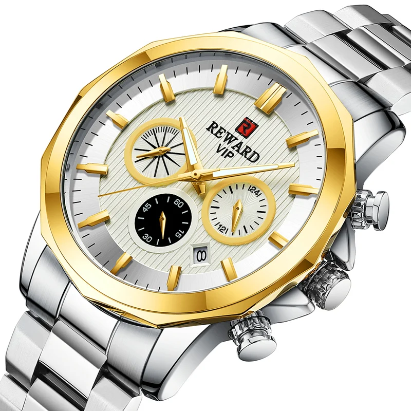 

Reward Newest stainless steel man gold watch luxury China Custom logo oem casual analog wrist quartz watch montre homme