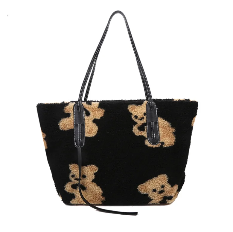 

New Autumn/winter 2021 Plush Handbag Large Capacity Cartoon Pattern Pu Shoulder Bag Bear Pattern Shoulder Bag YGC-417