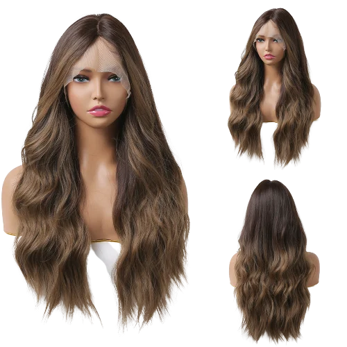 

BVR 30 Inches Long Body Wave Brown Color Wigs Lace Front Synthetic Hair Wigs Synthetic Lace Front Wig Natural