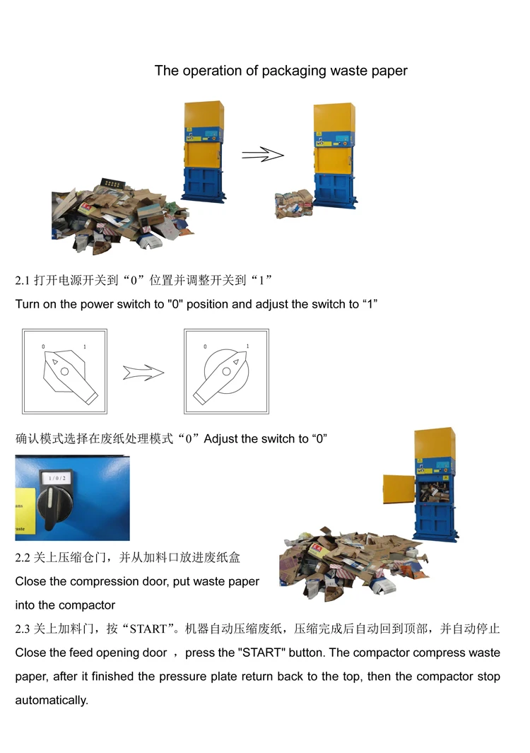 Multiple Functions Small Portable Vertical Hydraulic Solid Garbage Compactor Electrical