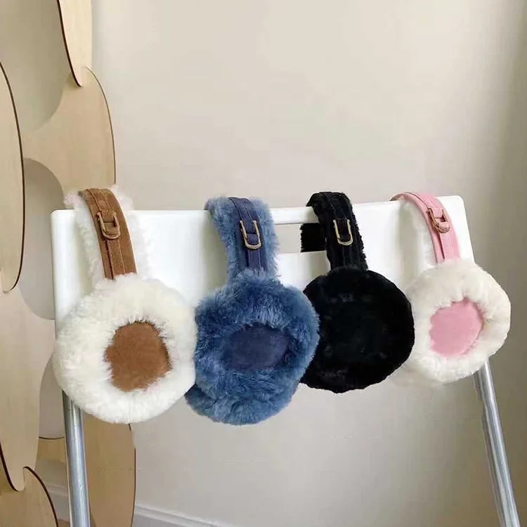 Women's Winter Warm High Quality Eco-Friendly Real Sheepskin Fur Ear Muffs-Soft Plush New Year Christmas Gift